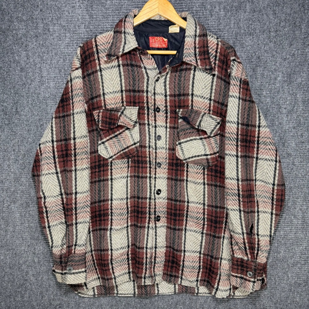 Vintage 70s Sears Kings Road CPO Shirt Jacket 2XL Tall Plaid Wool Blend Portugal